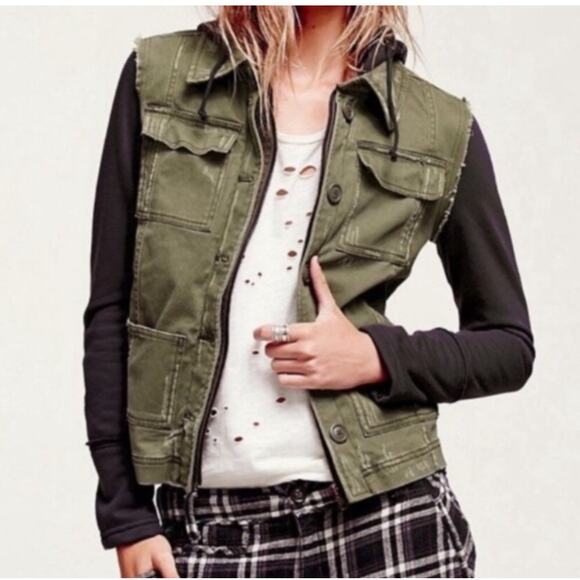 Free People Jackets & Blazers - Free People Distressed Zip Up Utility Jacket with Hood, Size XS